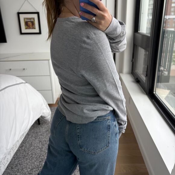 TOMS Long Sleeve Cotton Blend Henley Waffle Knit Shirt Gray Medium - Picture 3 of 8